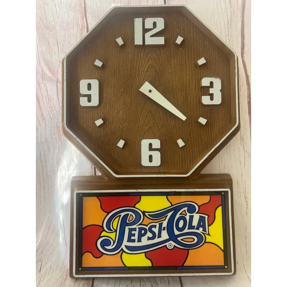 Vintage Pepsi Cola Octagon Clock and Light Up Sign Retro Man Cave Decor